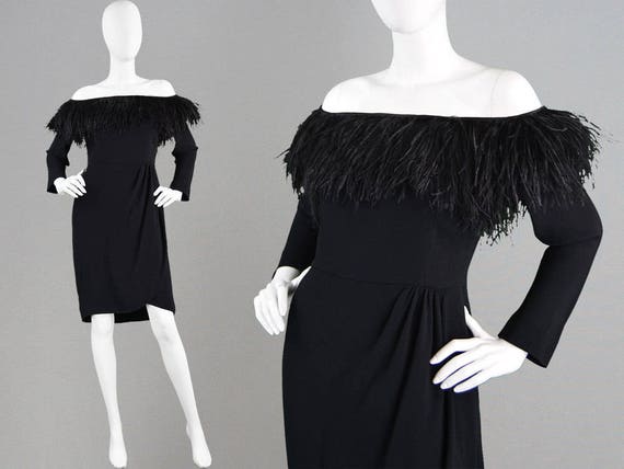 80s VALENTINO Dress Ostrich Feather Party Dress It