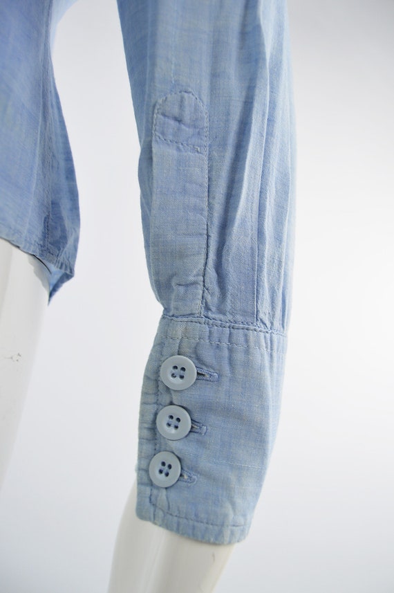 70s Boho Shirt Blue Chambray Patchwork Indian Cot… - image 9