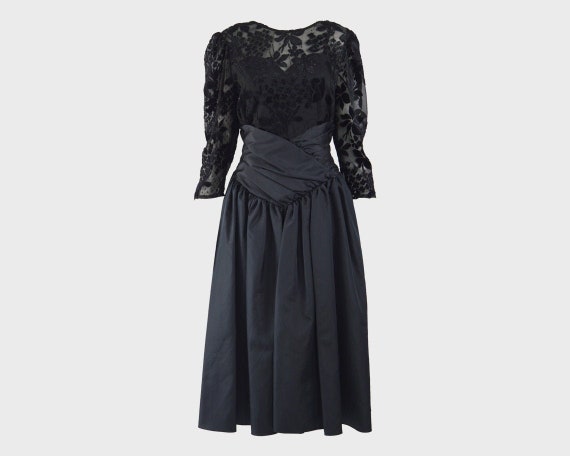80s Evening Dress RADLEY Black Devore Taffeta Goth