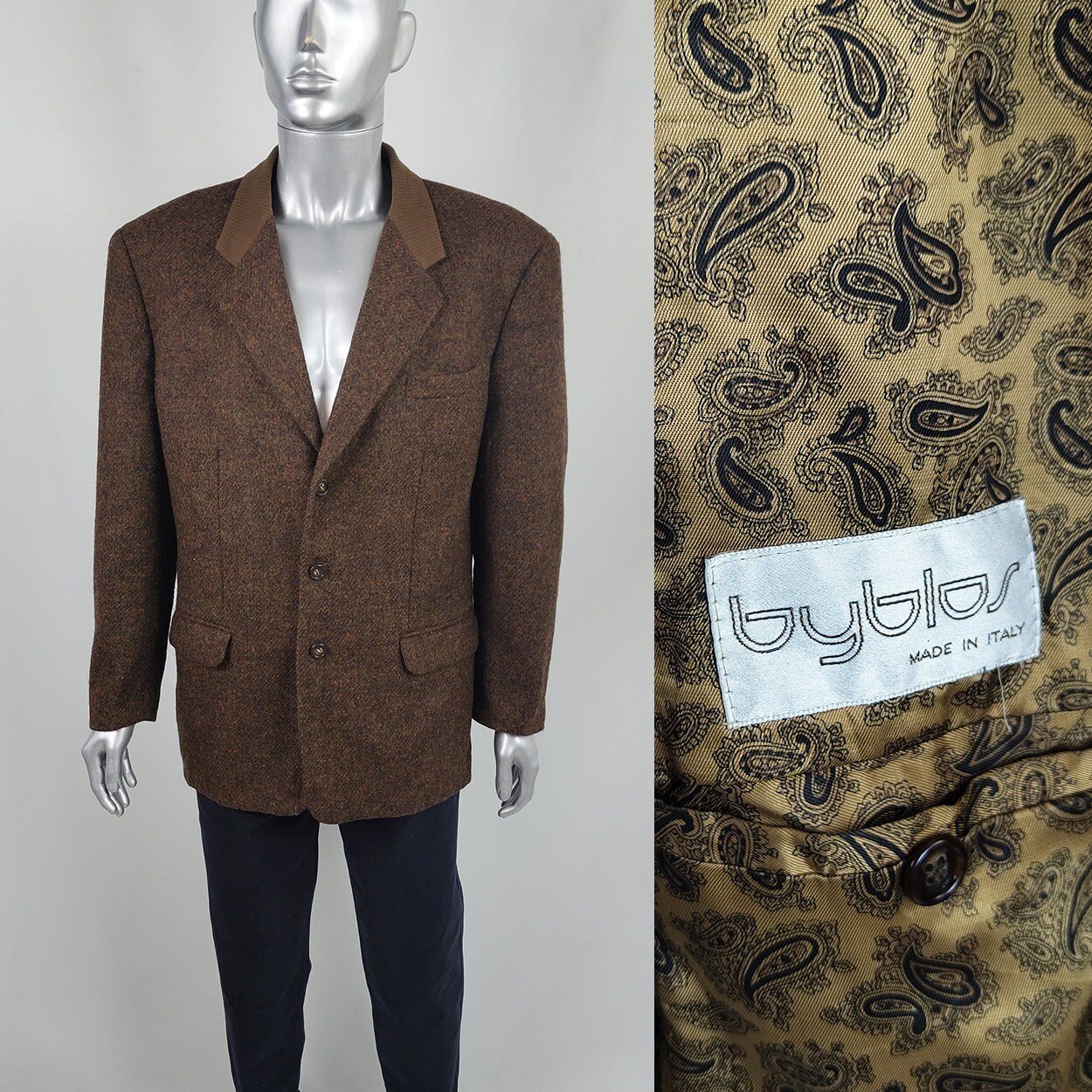 Vintage 80s BYBLOS Mens Italian Wool Blazer Jacket, Designer 