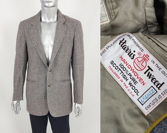 Vintage HARRIS TWEED Blazer Men, Grey Tweed Jacket, Multicoloured Fleck, Preppy Blazer Men, Mod Jacket, Smart Office Blazer Sport Coat