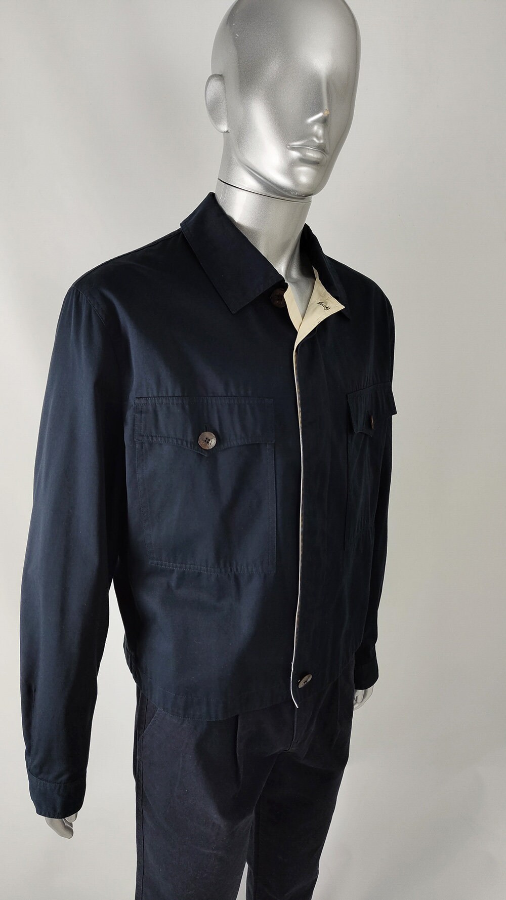 GIANNI VERSACE ネイビー ジャケット Vintage GIANNI VERSACE Jacket Men, Navy Blue Blouson Jacket