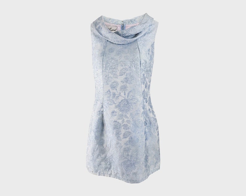 Vintage 60s Party Dress Pastel Blue shops Dress 1960s Evening Dress Cocktail Dress Blue Brocade Sleeveless Frederick Howard Sixties Shift Dress