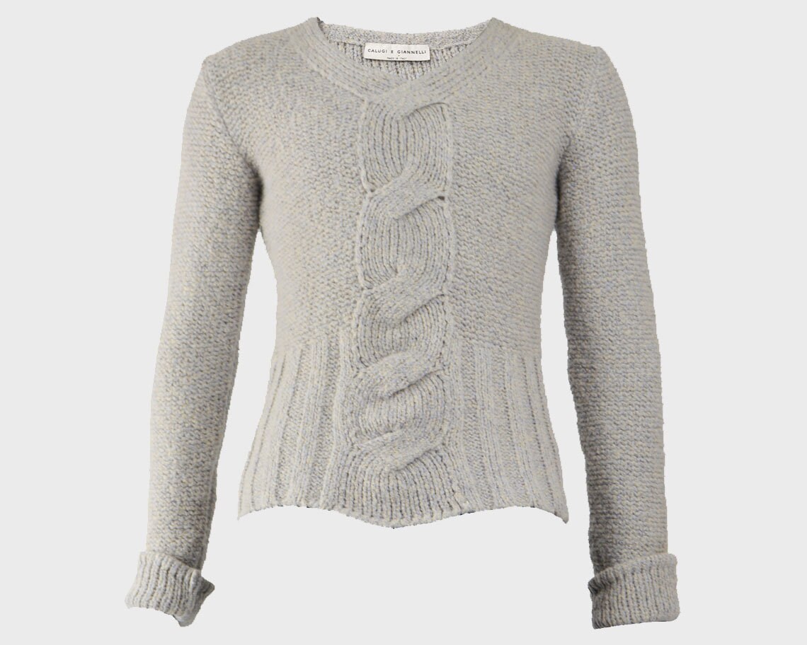 Image of Vintage Calugi E Giannelli Mens Slim Fit Jumper Wool Blend Sweater Cable Knit Aran V Neck Minimalist Clothing Knitwear