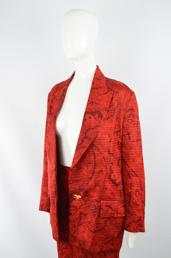 Vintage LILIANE ROMI 80s Red Silk Suit Silk Damas… - image 4