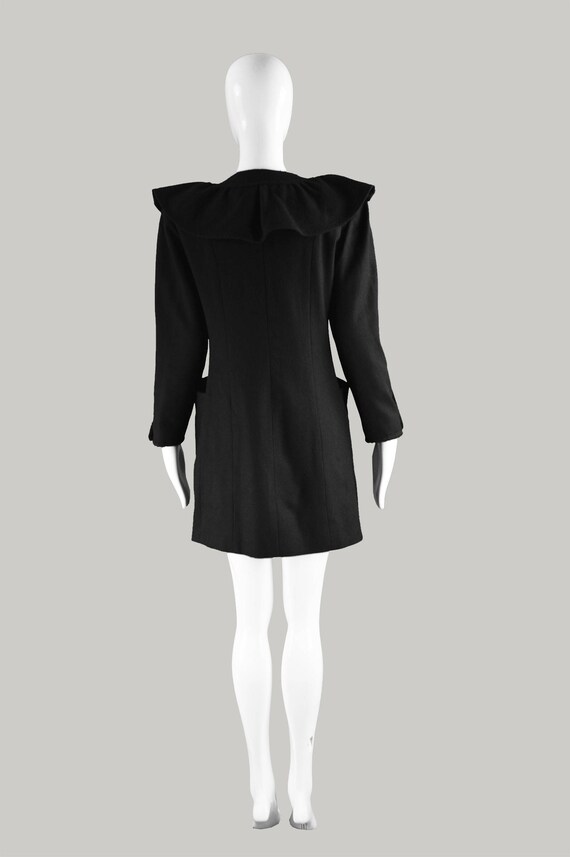 80s NINA RICCI Black Wool Coat Mini Length Ruffle… - image 7