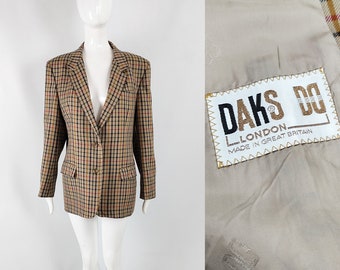 Vintage 80s DAKS Jacket Womens Wool Blazer, Plaid Check Jacket, 1980s Blazer Women, Shoulder Pads Jacket, Smart Office Blazer, Preppy Blazer