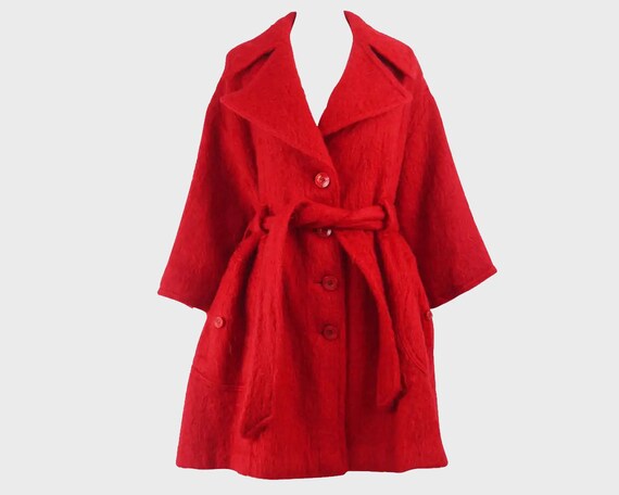 80s DOROTHEE BIS Red Mohair Coat 50s Style Swing C
