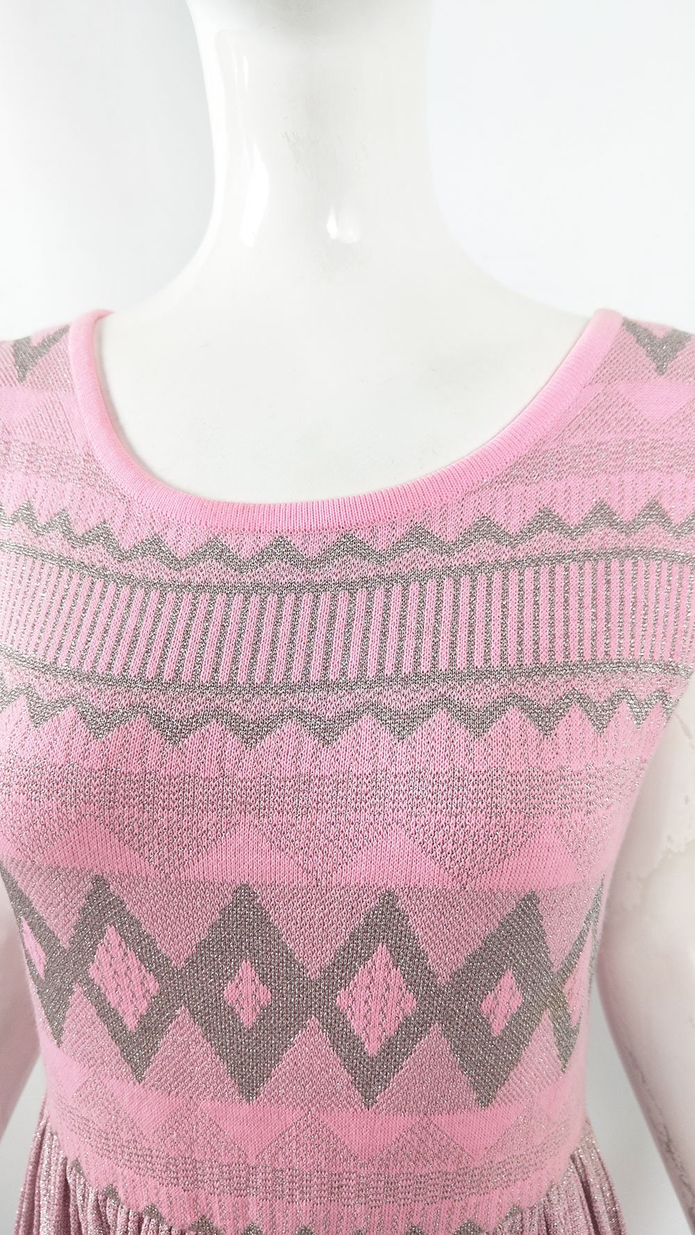 1970s Louis Feraud Vibrant Graphic Pink Blue and Black Swirl Knit