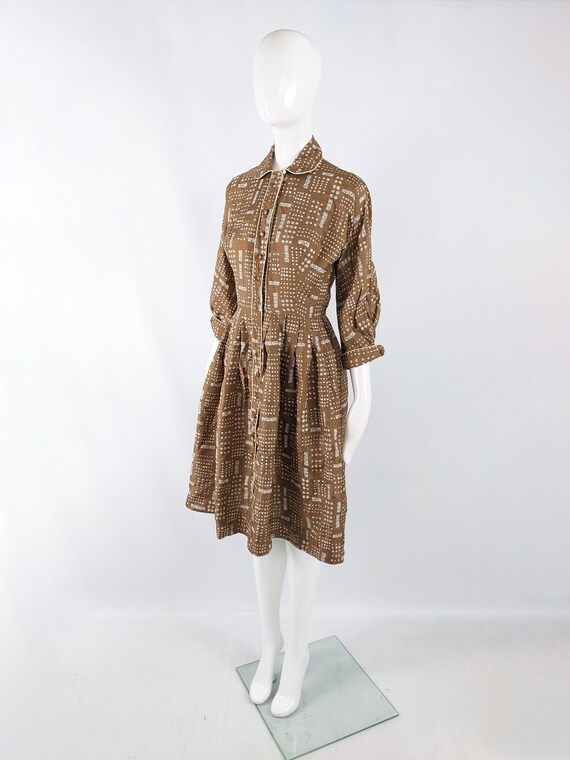 Vintage 1950s Dress Brown Silk Dress 50s Shirtdre… - image 4