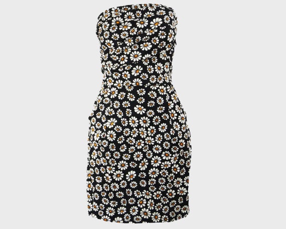 ROMEO GIGLI Daisy Print Black Cotton 90s Mini Dres