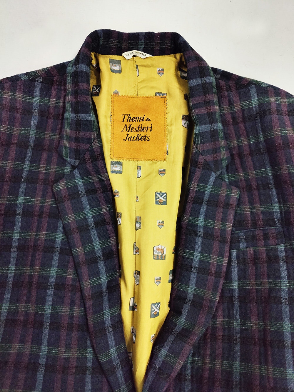 ジャケット・アウター 80s 90s ITALY plaid pattern coat EURO Vintage 80s Italian Plaid Blazer, Wool Cotton Blend, Themi