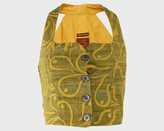 ROMEO GIGLI Embroidered Silk Womens Vest Crop Top