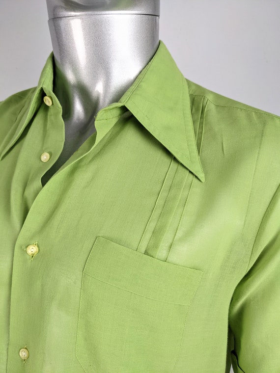 HARRODS 60s Mens Shirt Green Cotton Mens Sheer Sh… - image 4