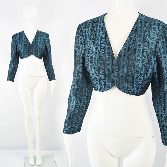 Vintage 80s SARAH WHITWORTH Bolero Jacket Blue Cropped Jacket