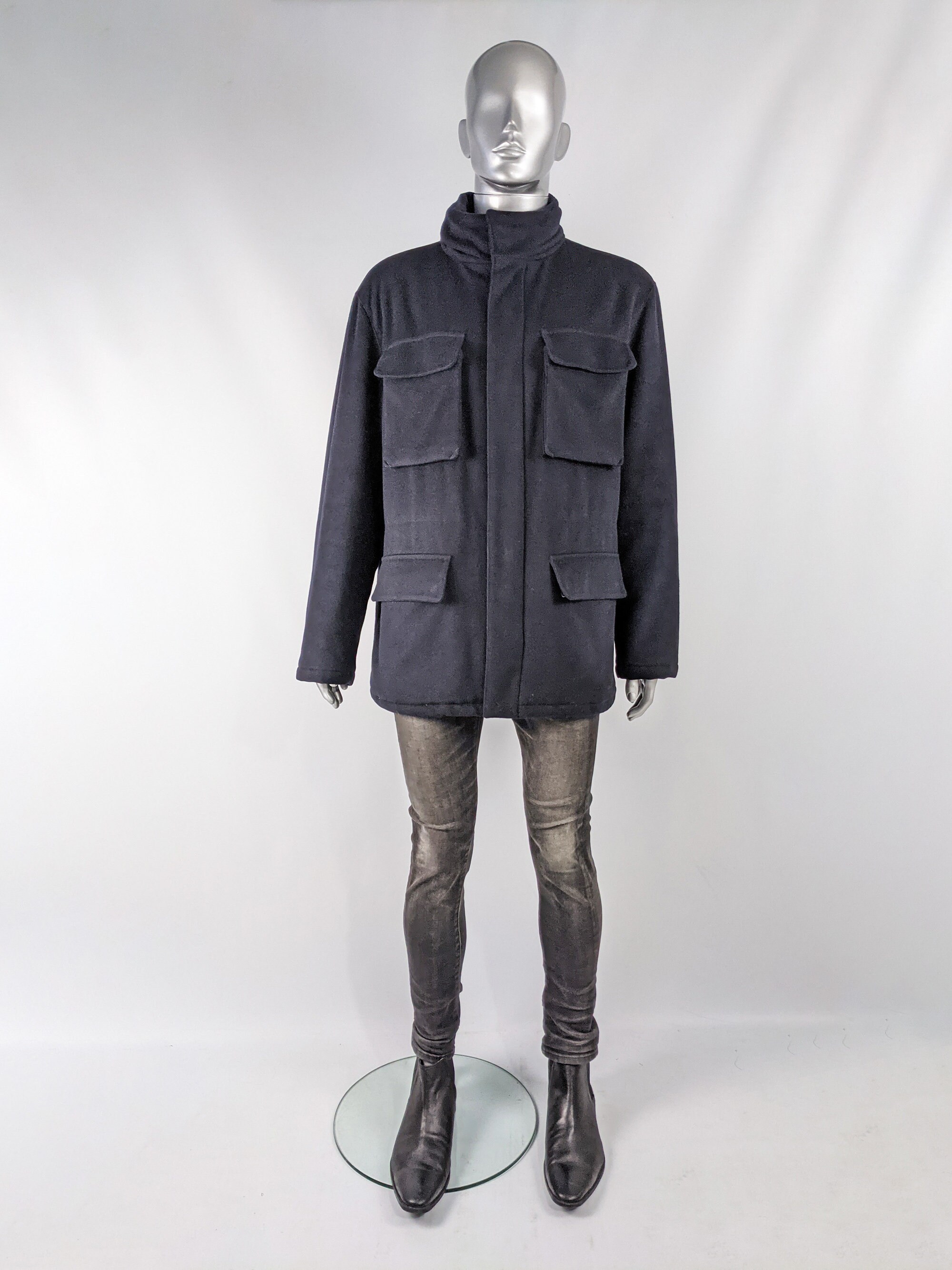 80s VALENTINO COAT Mens Wool & Cashmere Coat Utility Pockets