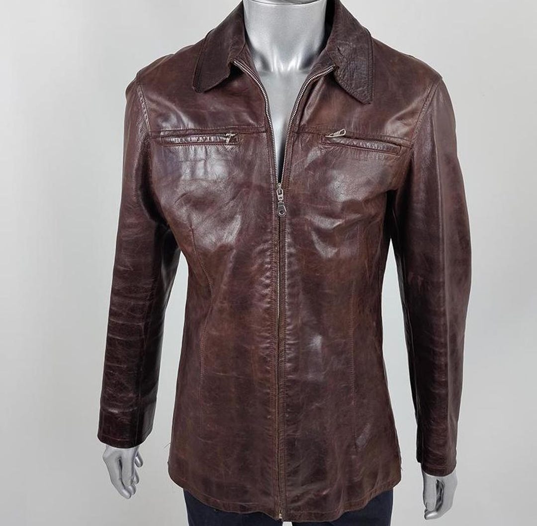 Vintage Costume National Leather Jacket, Distressed Brown Biker, A