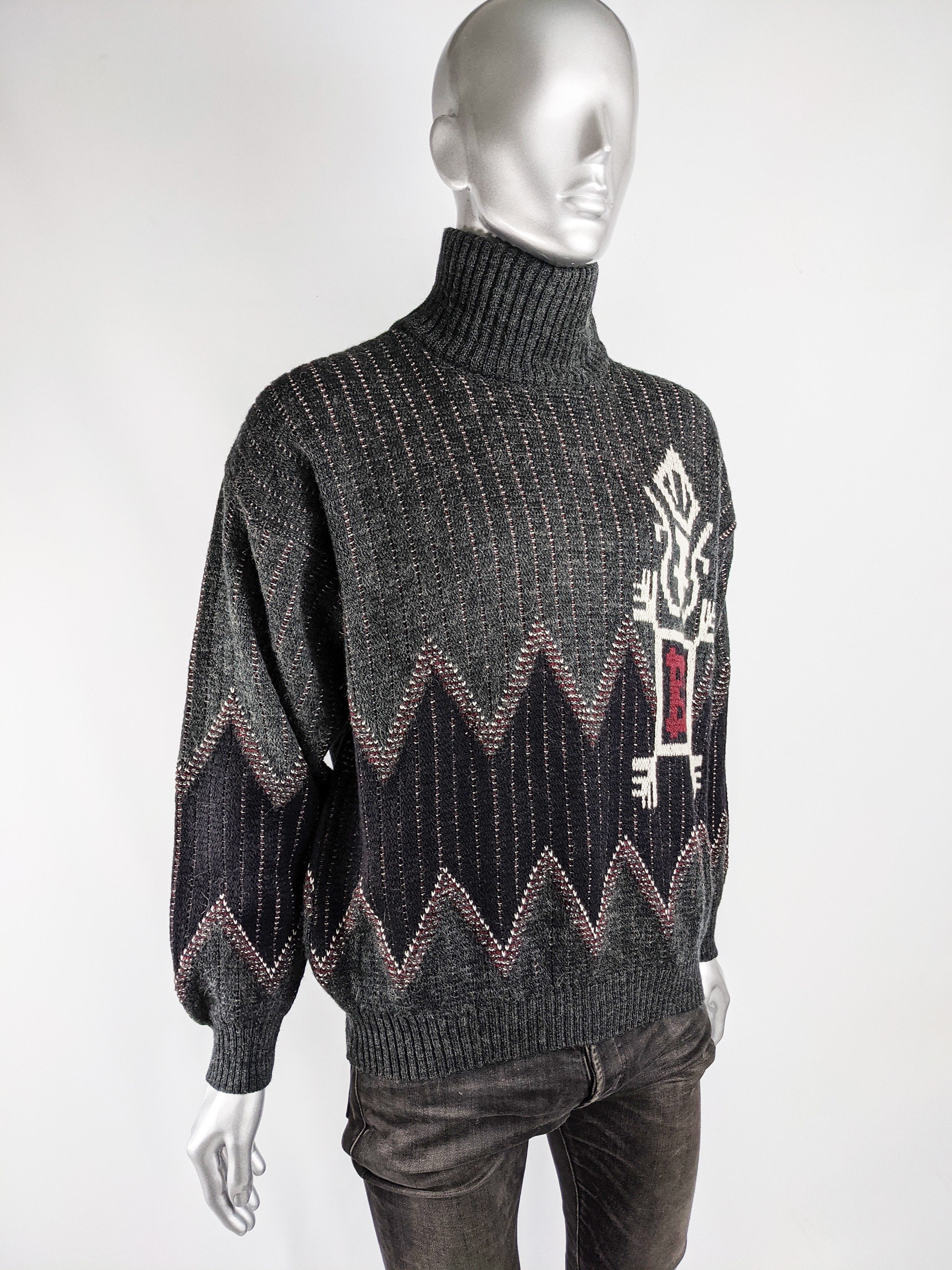 Vintage 80s Grey Roll Neck Sweater Turtleneck Jumper Mens | Etsy
