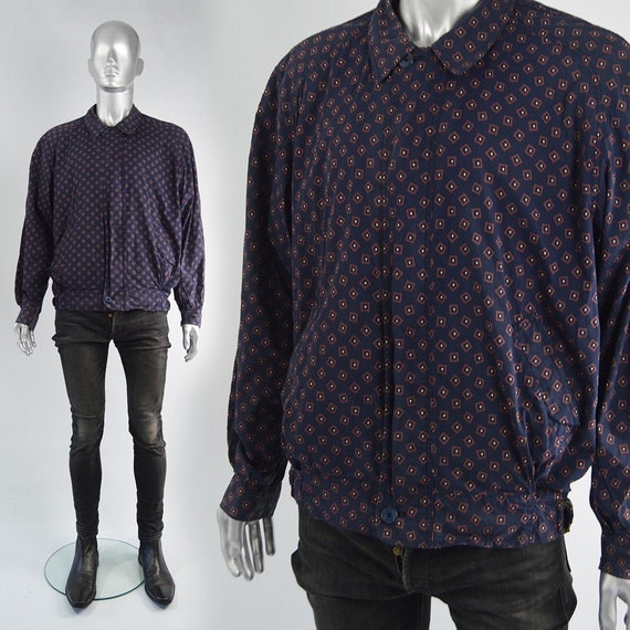 (希少)70s Valentino uomo Blouson Jacket VALENTINO Jacket Men Blue Printed Cotton Blouson Jacket L XL - Etsy
