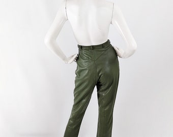 Vintage 80s CHRISTIAN DIOR Pants, Green Leather Pants, Lace Vintage 80s CHRISTIAN DIOR Pants, Green Leather Pants, Lace