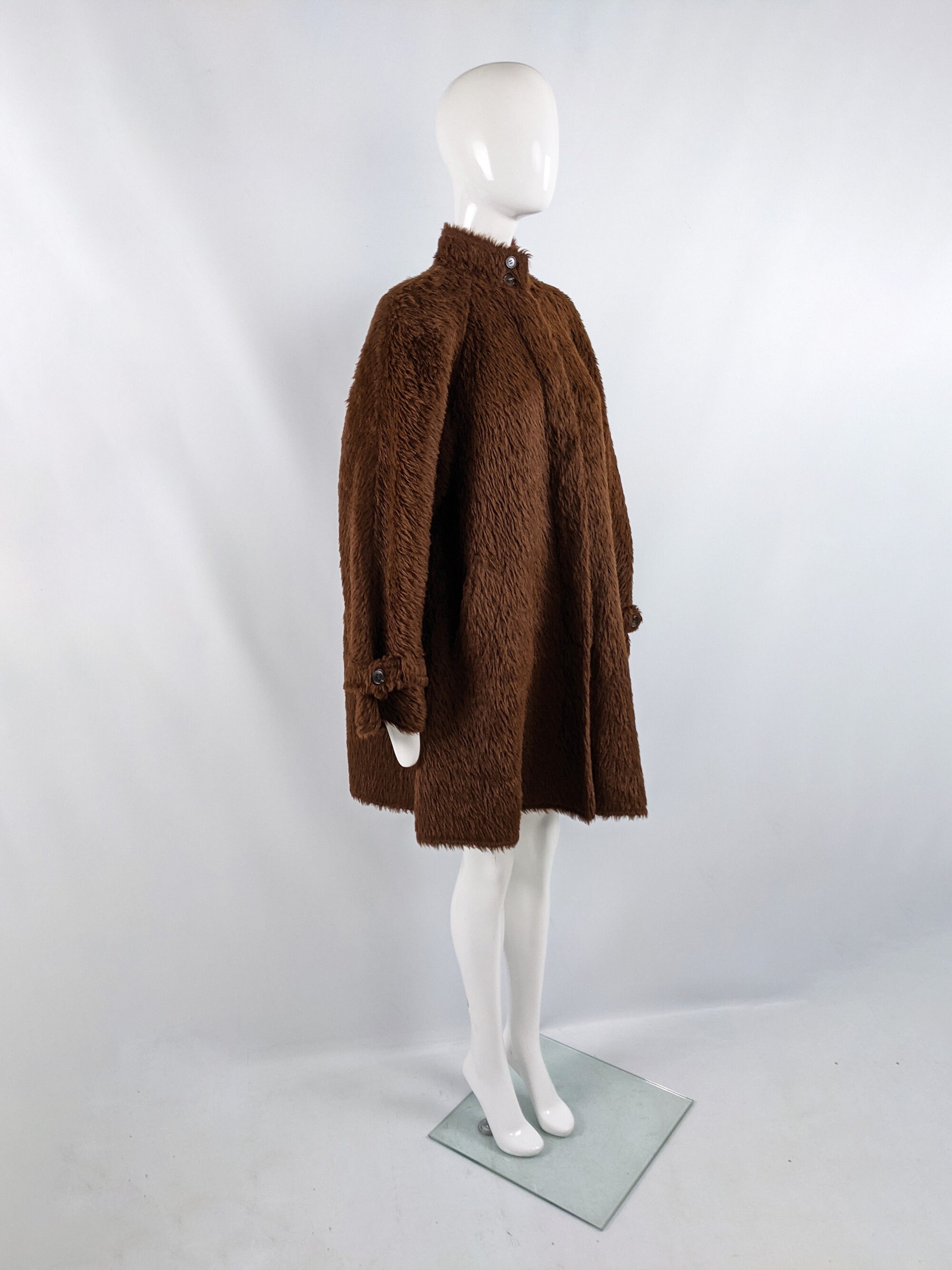 ZeusVintage Vintage Agnona Coat Alpaca Wool Coat 1980s Swing Coat Furry Coat Mock Neck Jacket Oversized Coat Alpaca Coat