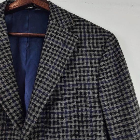 Vintage Grey Black & Navy Alpaca Cashmere Tailored Blazer by