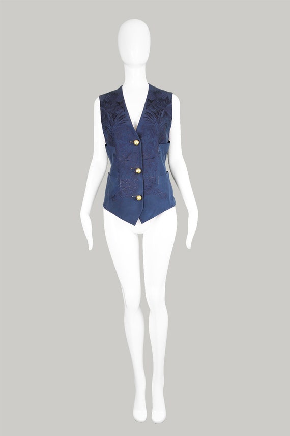 Vintage GIANFRANCO FERRE Embroidered Vest Blue Si… - image 2