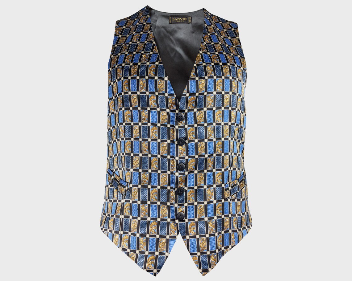 Image of 80S Lanvin Vest Mens Waistcoat Baroque Print Silk Evening Top L