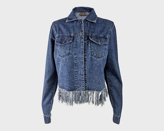 Vintage FENDI Jacket Fringed Denim Jacket Women Blue Jean - Etsy Denmark