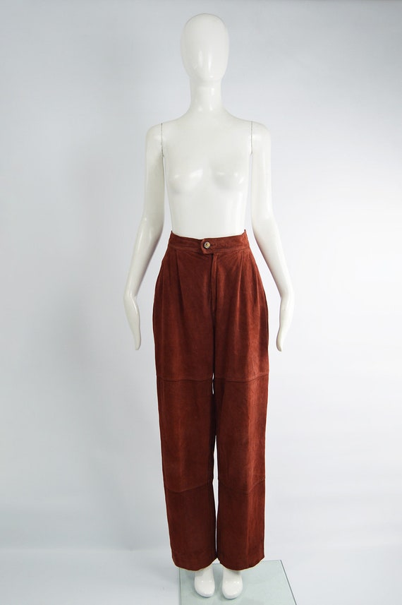 70s 80s LOEWE Wide Leg Pants Copper Reddish Brown… - image 2