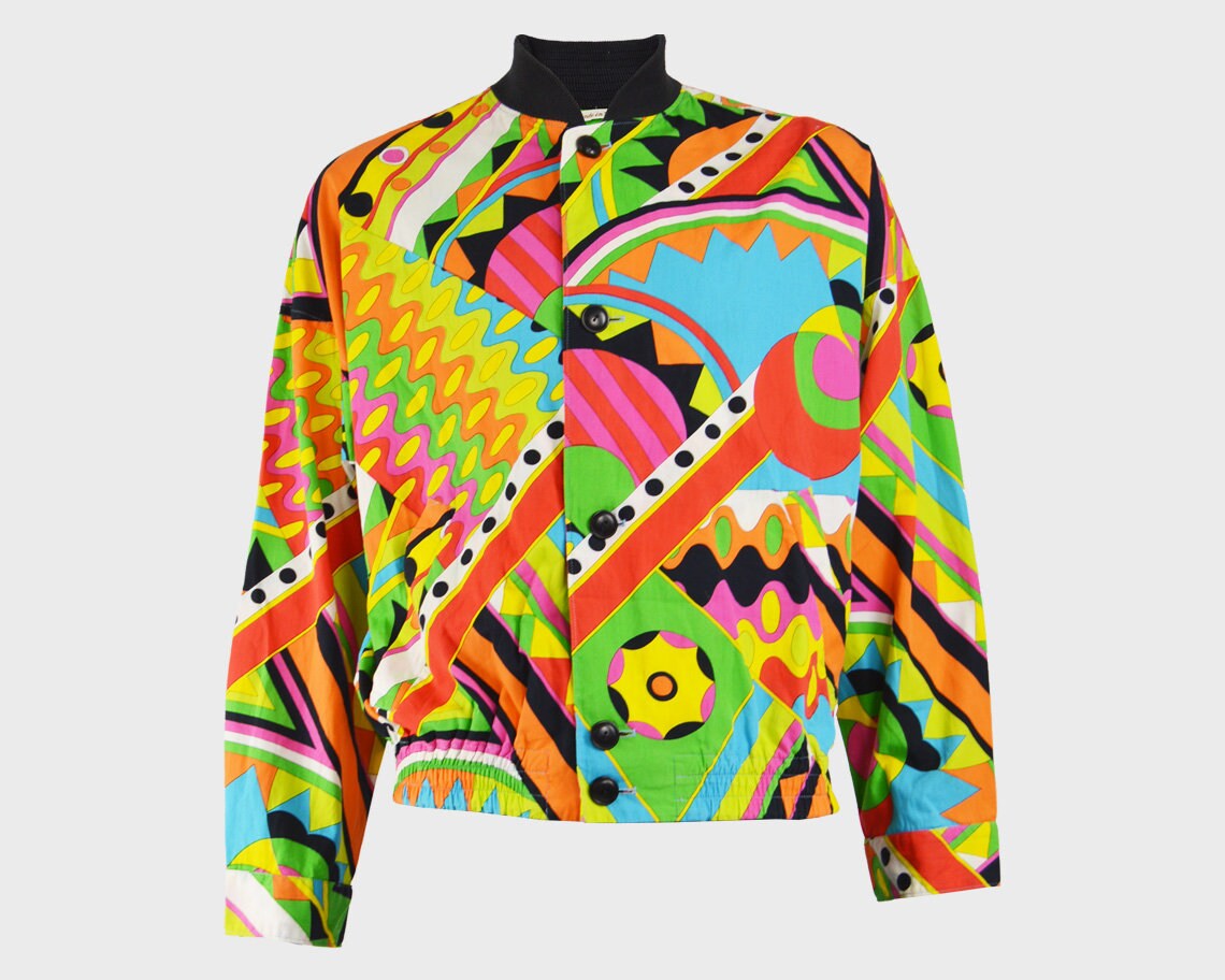 Image of 80S Byblos Mens Lightweight Cotton Bomber Jacket Psychedelic