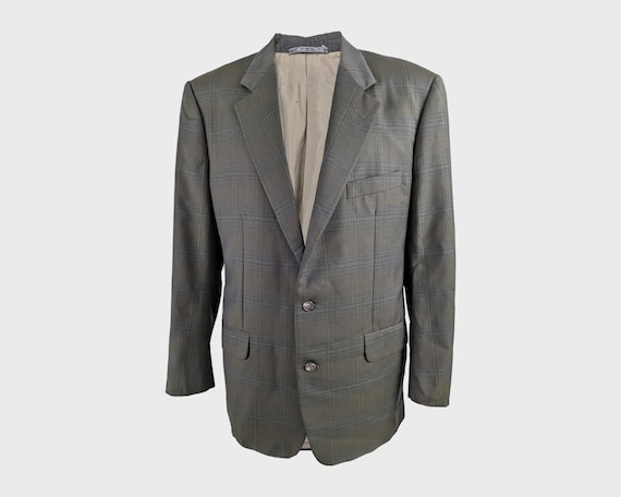 CORNELIANI Blazer Vintage Italian Jacket 80s Sport Coat Green Blue Check Virgin Wool Blazer Jacket Men IT 54 US 44 Etsy