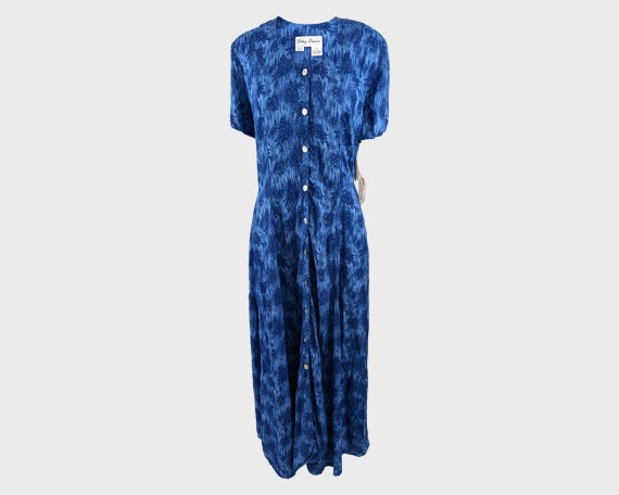 Vintage 90s Rayon Dress Blue Flowy 