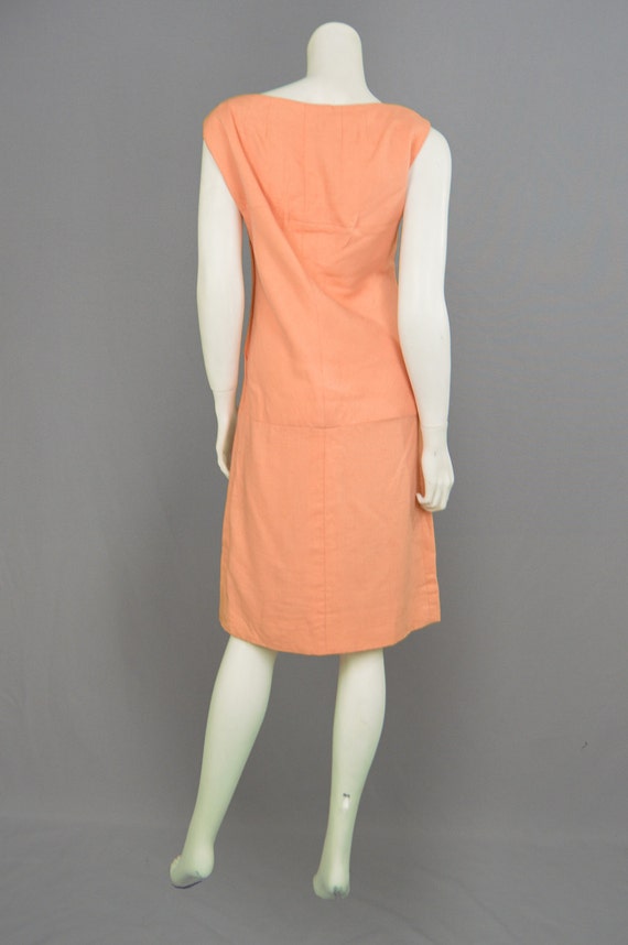 Vintage 60s FRANK USHER Peach Linen Shift Dress M… - image 4