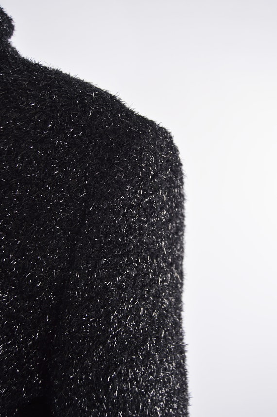 80s BYBLOS Jacket Black Sparkly Fuzzy Wool Blend … - image 4