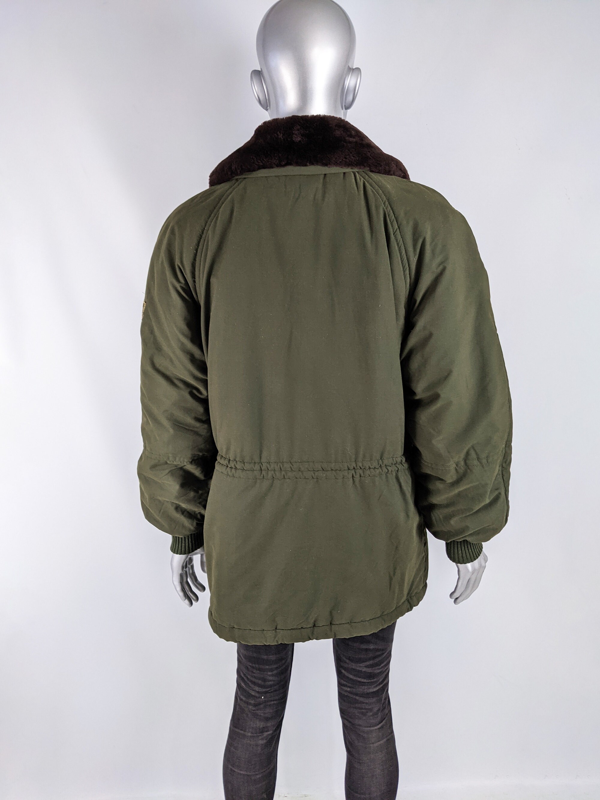 Vintage ICEBERG Coat Mens Parka Green Overcoat Faux Fur Collar Etsy UK