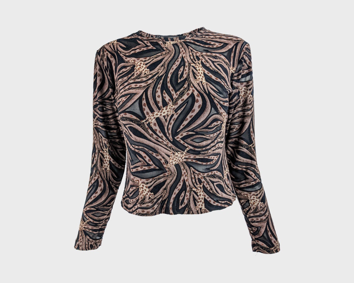 Image of S Quorum Semi Sheer Top Leopard Pattern S Mesh Party Shirt