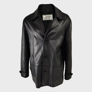 vintage GIANNI VERSACE veste en cuir pour homme, manteau en cuir véritable doux au beurre, veste minimaliste, pardessus en cuir Versace, veste longueur hanches