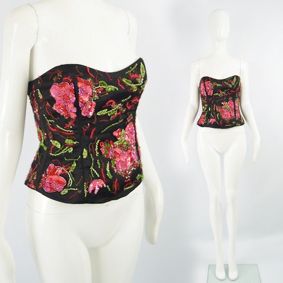 ARMANI Beaded Bustier Corset Top Embroidered Top E