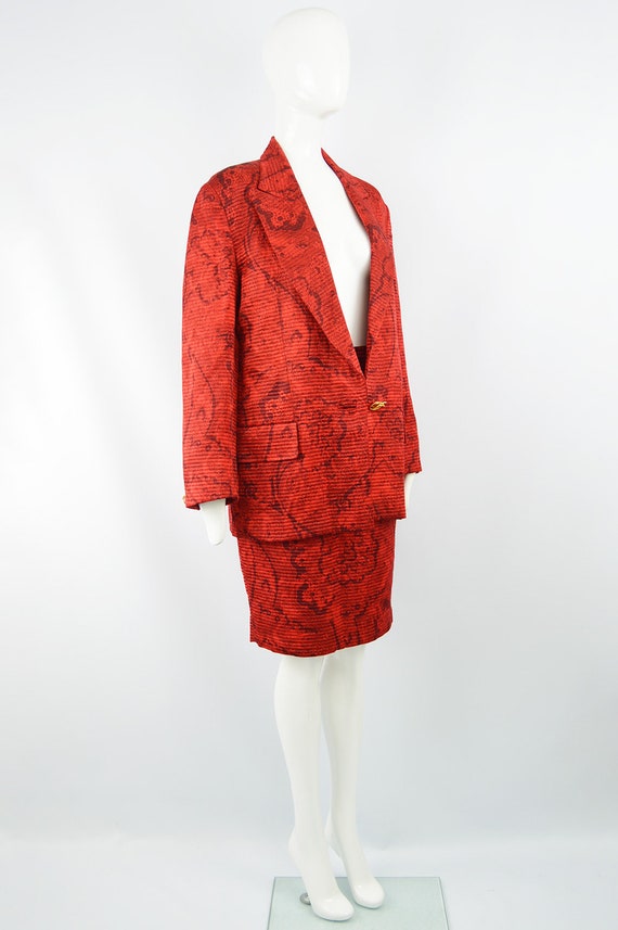 Vintage LILIANE ROMI 80s Red Silk Suit Silk Damas… - image 6