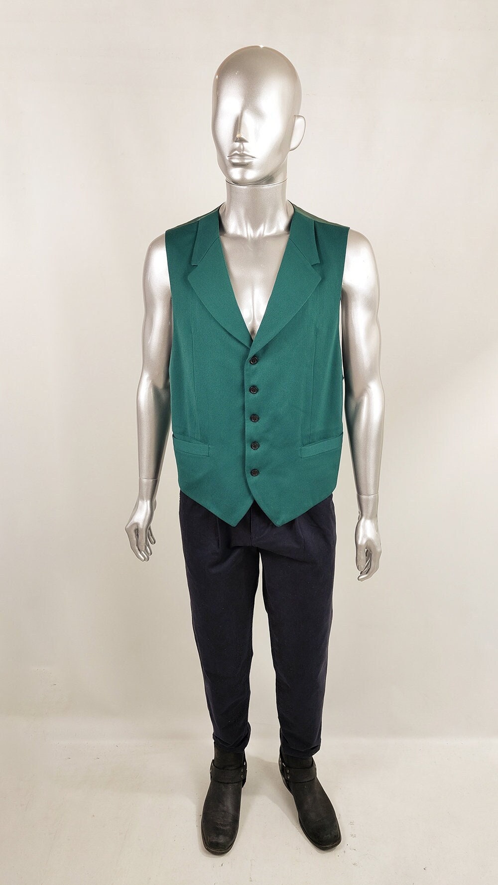 Byblos, Vintage BYBLOS Mens 1980s Green Italian Pure Wool Designer Vest, 80s Party Waistcoat