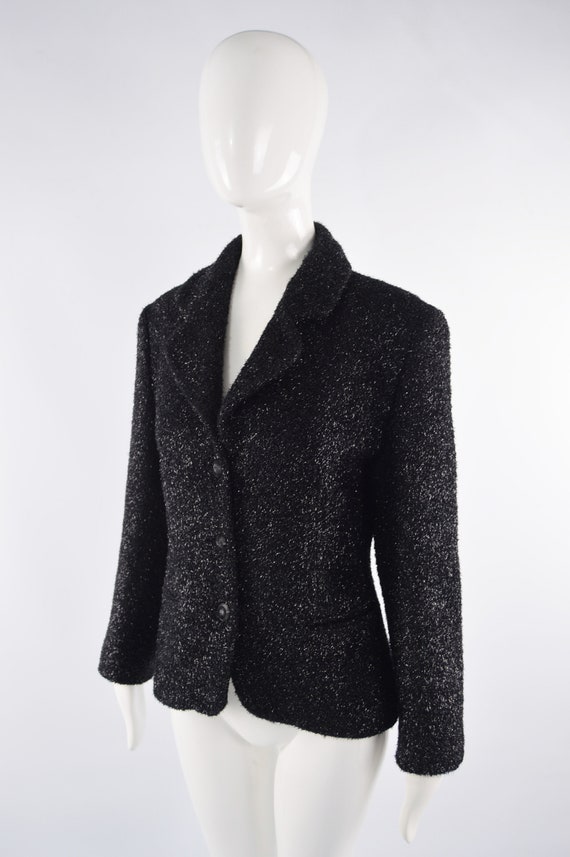 80s BYBLOS Jacket Black Sparkly Fuzzy Wool Blend … - image 3