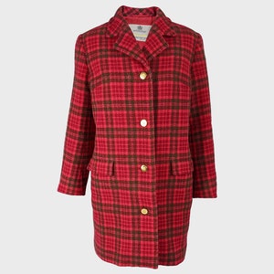 Vintage AQUASCUTUM Coat Womens Tweed Coat Red Checked Coat Designer Coat | M L