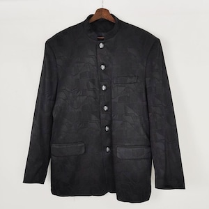 Blazer vintage anni '80 con colletto alla Nehru, giacca nera da uomo con fantasia, stile Beatles Mod