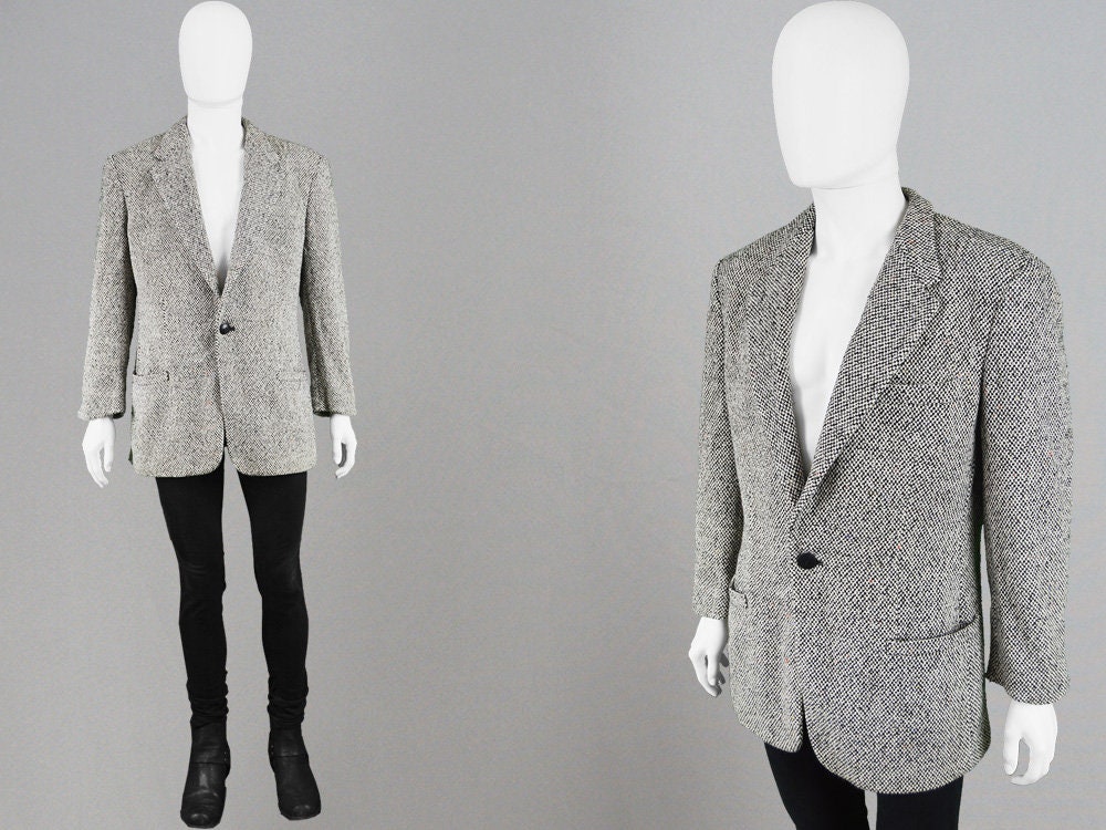 Image of Vintage Gianni Versace Mens Tweed Blazer Gray Jacket Men Wool Sportcoat Gents Sport Coat Italian Designer Single