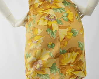 Vintage KENZO Skirt Floral Print Pencil Skirt Linen Skirt XS