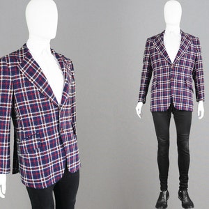 Vintage 60s 70s Checked Wool Blazer Mens Mod Blazer 1960s Sport Coat Plaid Jacket Tailored Carnaby Street Style Notched Lapels 1960s Blazer image 1