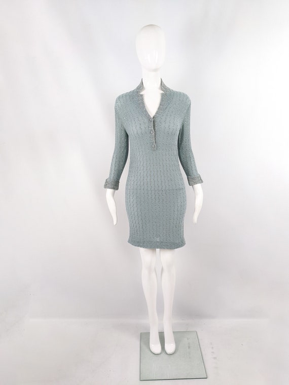 Vintage Luisa Spagnoli 1960s Knit Dress Duck Egg … - image 2