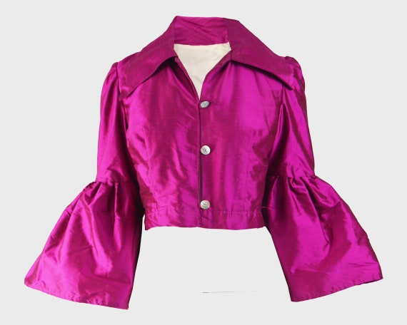 70s Bell Sleeve Jacket Fuchsia Pink Silk Blouse Fl