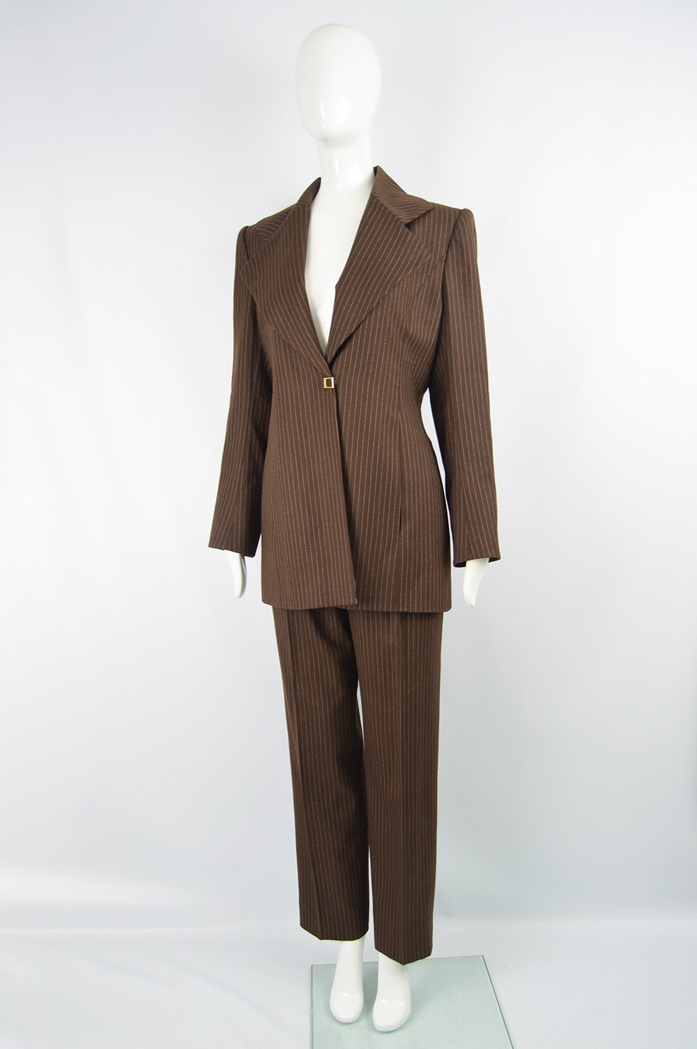 JEAN LOUIS SCHERRER Brown Wool Pinstripe Womens Trouser Suit M - Etsy UK